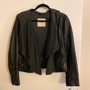 Leather jacket with hood